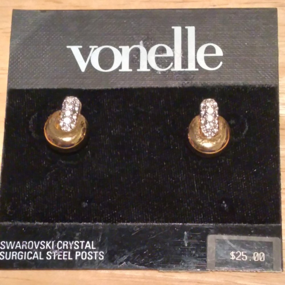 Vintage 1980s Vonelle Swarovski Crystal Door Knocker Style Earrings New on Card